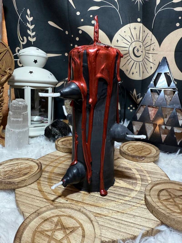 🕯️ Velón de 7 Mechas Negro y Rojo con Sigilo de Lilith – Destruye Todo 🕯️