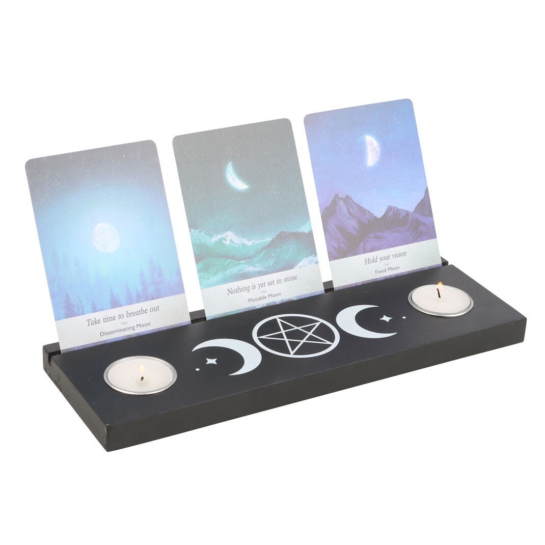 Soporte de Madera Negra para Cartas del Tarot Triple Luna