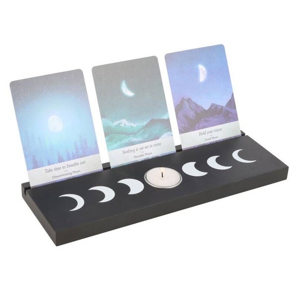 Soporte de Madera Negra para Cartas del Tarot con Fases Lunares