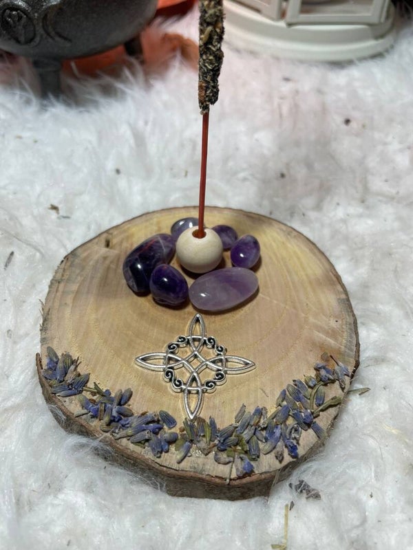 Porta Incienso Artesano con Lavanda, Amatista y Nudo de Brujas