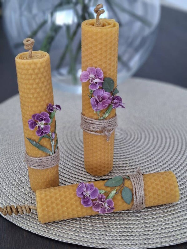 Vela de Miel Lámina Panel de Abeja, con Flores