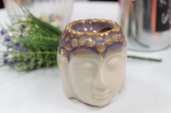 Quemador aceite Buda Cara- Marfil y Azul