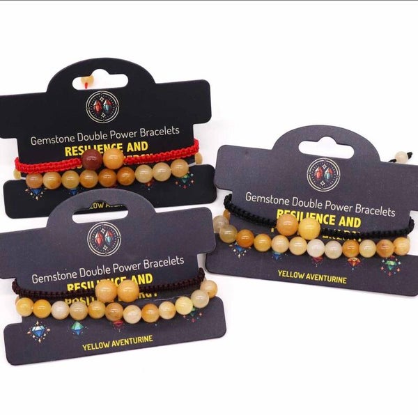 Pulseras de Doble Poder de Piedras Preciosas - Aventurina Amarilla, cordón negro