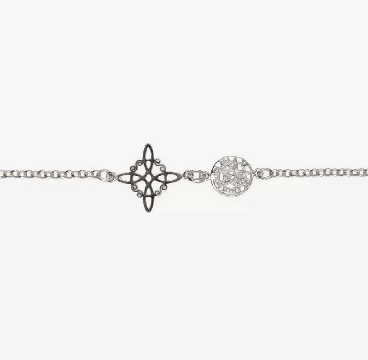 Pulsera nudo de bruja y tetragrámaton pequeño en plata de ley