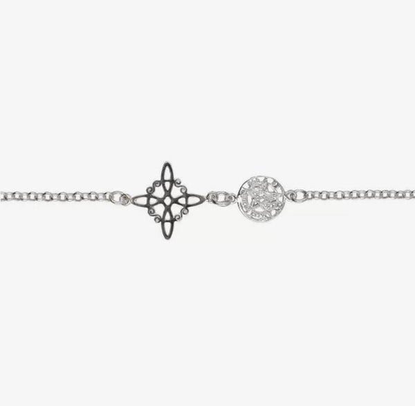 Pulsera nudo de bruja y tetragrámaton pequeño en plata de ley