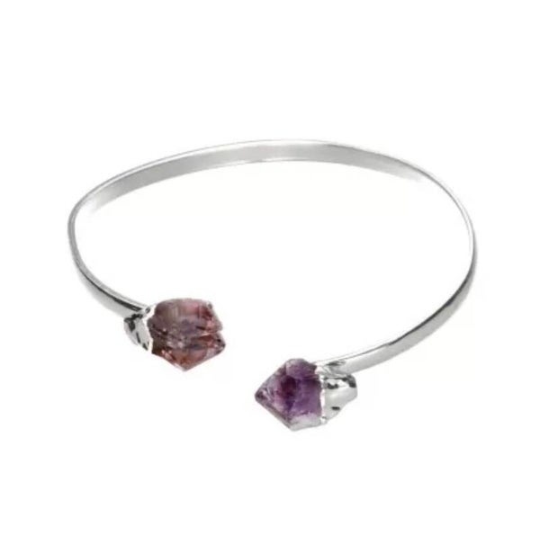 Brazalete Amatista en Bruto en Baño de Plata