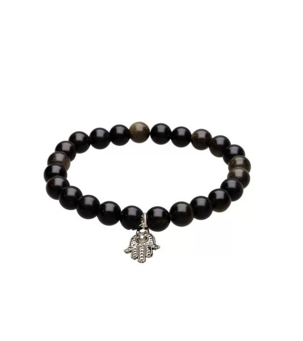 Pulsera de Obsidiana Dorada con Mano de Fatima 8mm