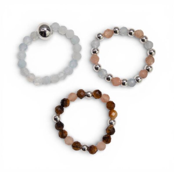 3x Conjunto de Anillos con Gemas de Espíritu Ninfa - Atardecer en el Mar