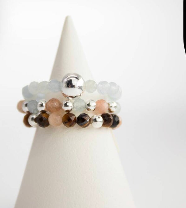 3x Conjunto de Anillos con Gemas de Espíritu Ninfa - Atardecer en el Mar