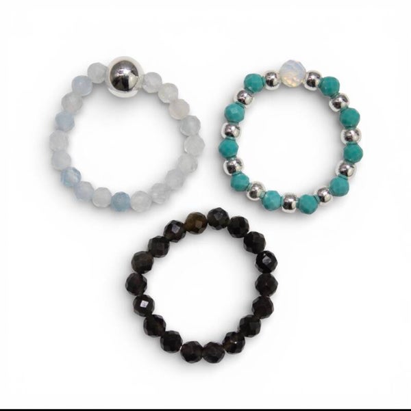 3x Conjunto de Anillos con Gemas de Espíritu Ninfa - Océano Infinito