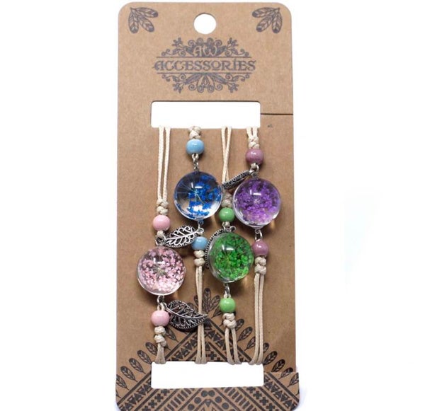 Flores Prensadas - Bonita pulsera de flores y hojas