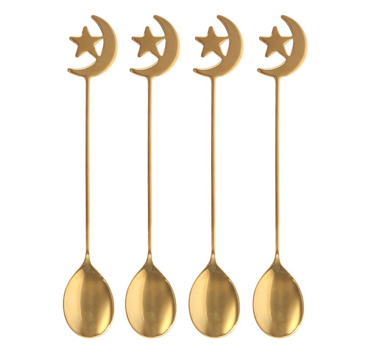 JUEGO DE 4 CUCHARILLAS CON FORMA DE ESTRELLA Y LUNA  DE