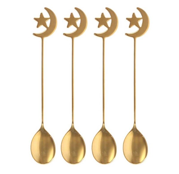 JUEGO DE 4 CUCHARILLAS CON FORMA DE ESTRELLA Y LUNA  DE