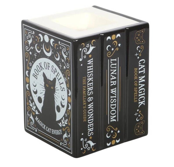 QUEMADOR DE ACEITE Y CALENTADOR DE CERA «BLACK CAT BOOK OF SPELLS»  SOY