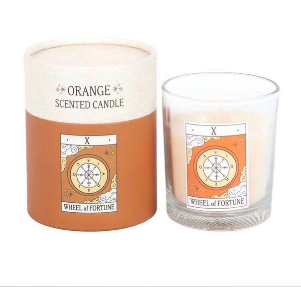 VELA NARANJA «LA RUEDA DE LA FORTUNA» DEL TAROT VINTAGE