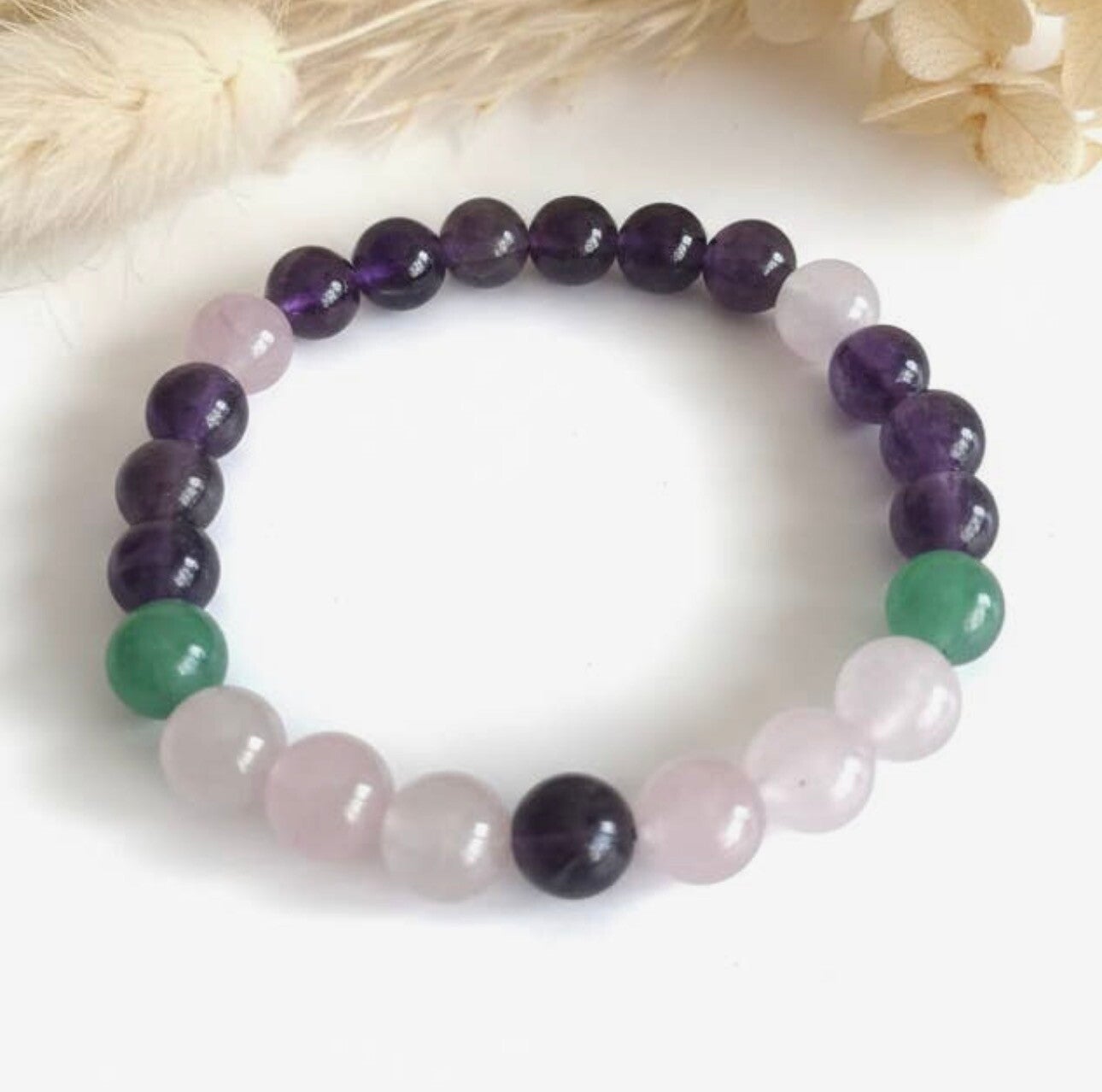 Pulsera Amatista, Aventurina Verde y Cuarzo Rosa