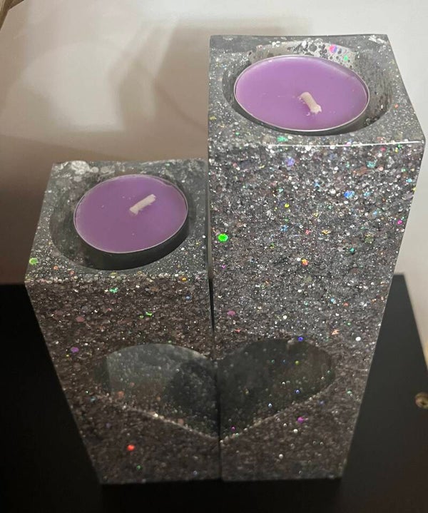 Tall sparkly heart tealight holder