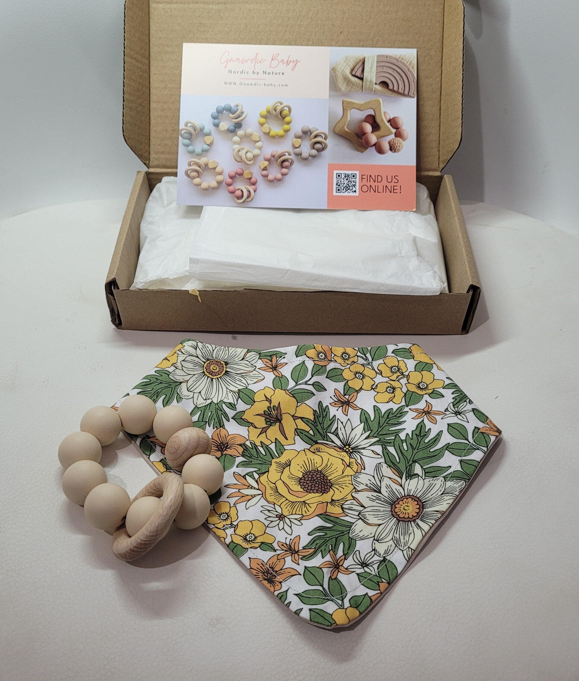 Hand-crafted Bib & Teether set. Floral