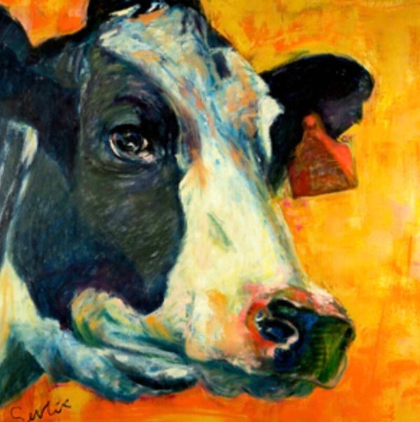 Schilderij van een portret van een koe VI