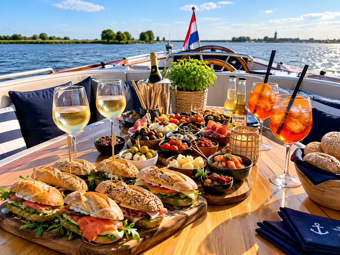 Catering aanboort bij Kapitein met sloep Loosdrecht 