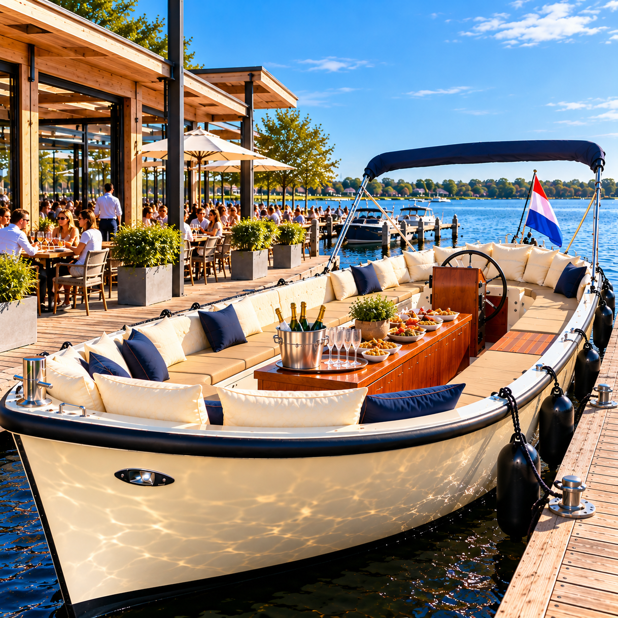  Varen en dineren op de Loosdrechtse Plassen – Kapitein met Sloep  Geniet van een onvergetelijke dag op het water met Kapitein met Sloep! Combineer een luxe vaartocht over de prachtige Loosdrechtse Plassen met heerlijk dineren aan het water. Ontspan aan b