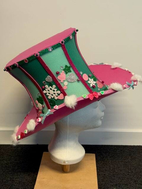 Hoge hoed roze/groen