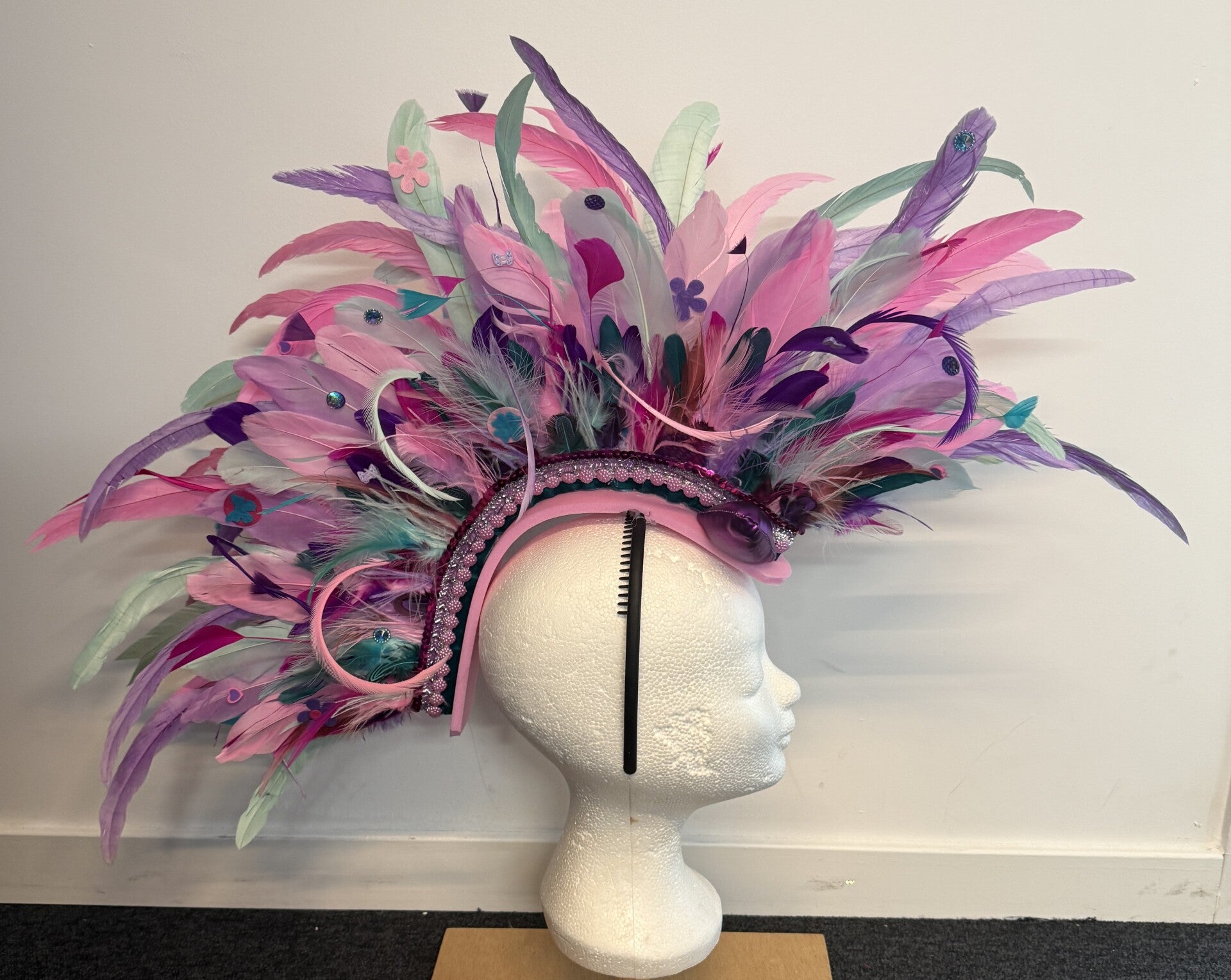 Mohawk roze, lila, aqua met oortjes