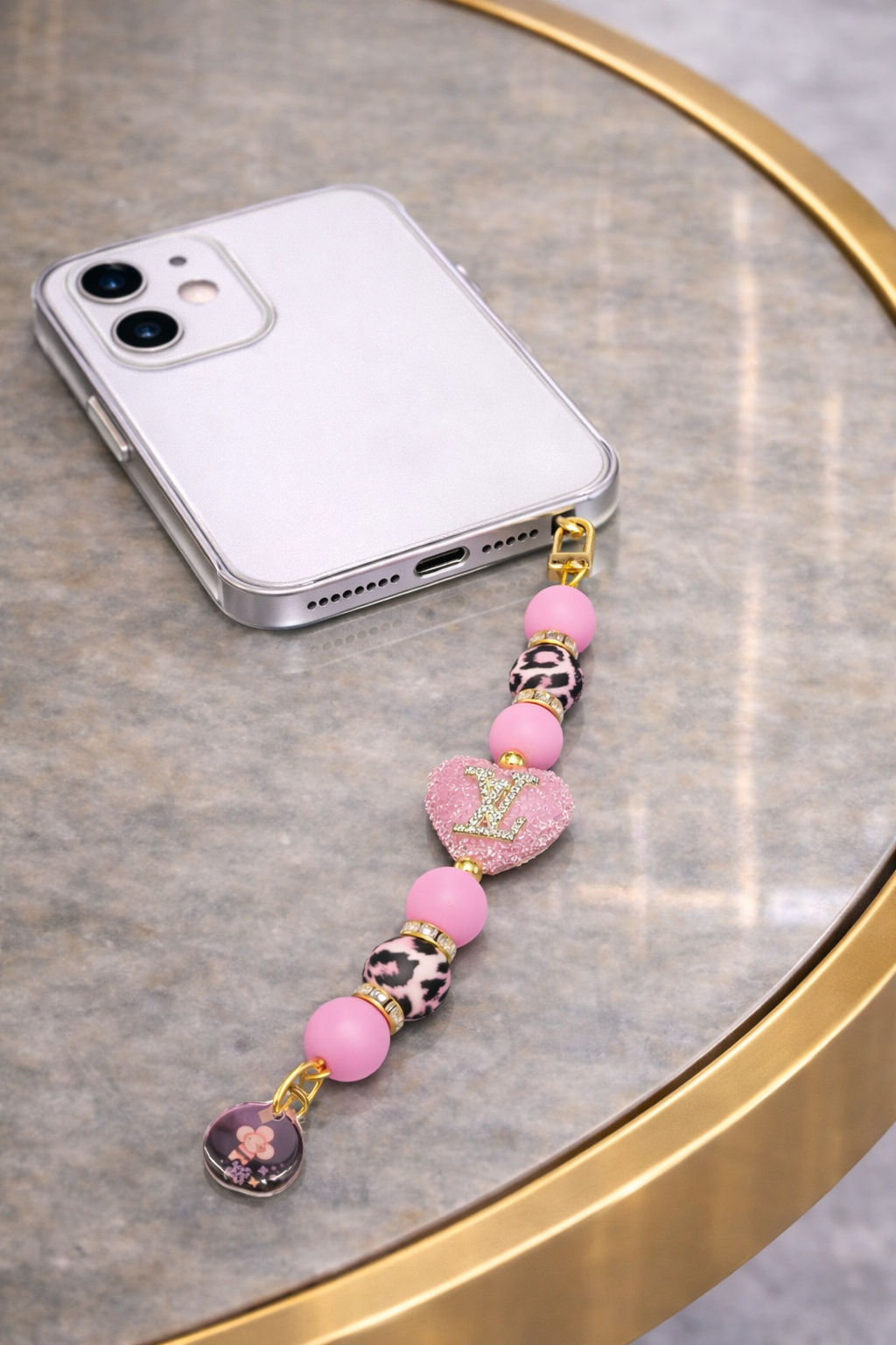 Pink lv heart telefoonhanger