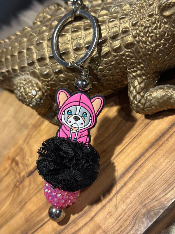 Fransebull pompom sleutelhanger