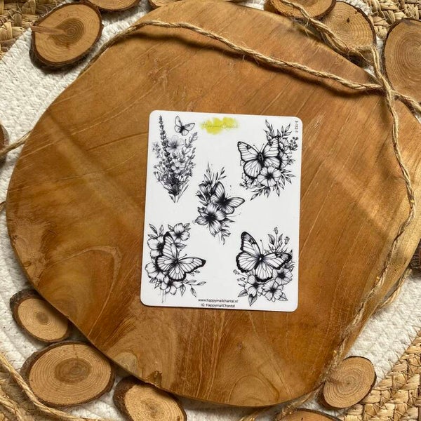 STICKERS - Black & White butterflies & flowers