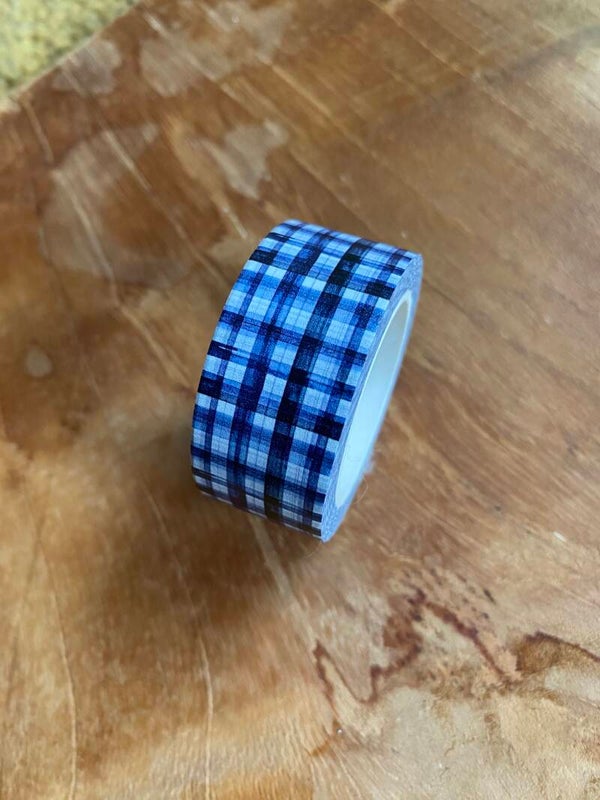 💙 WASHI TAPE – Plaid Donkerblauw (2cm x 10m) ✨