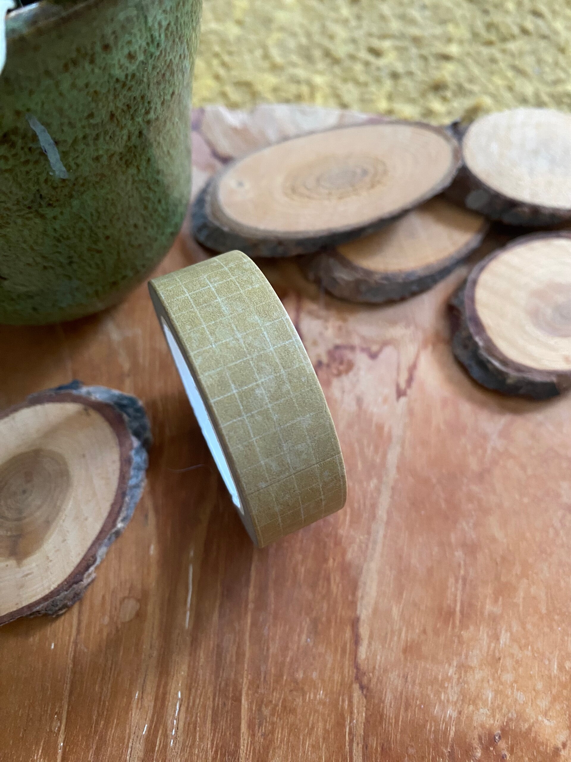 💛 HappymailChantal - Washi tape - Oker grid - 15mm x 10m