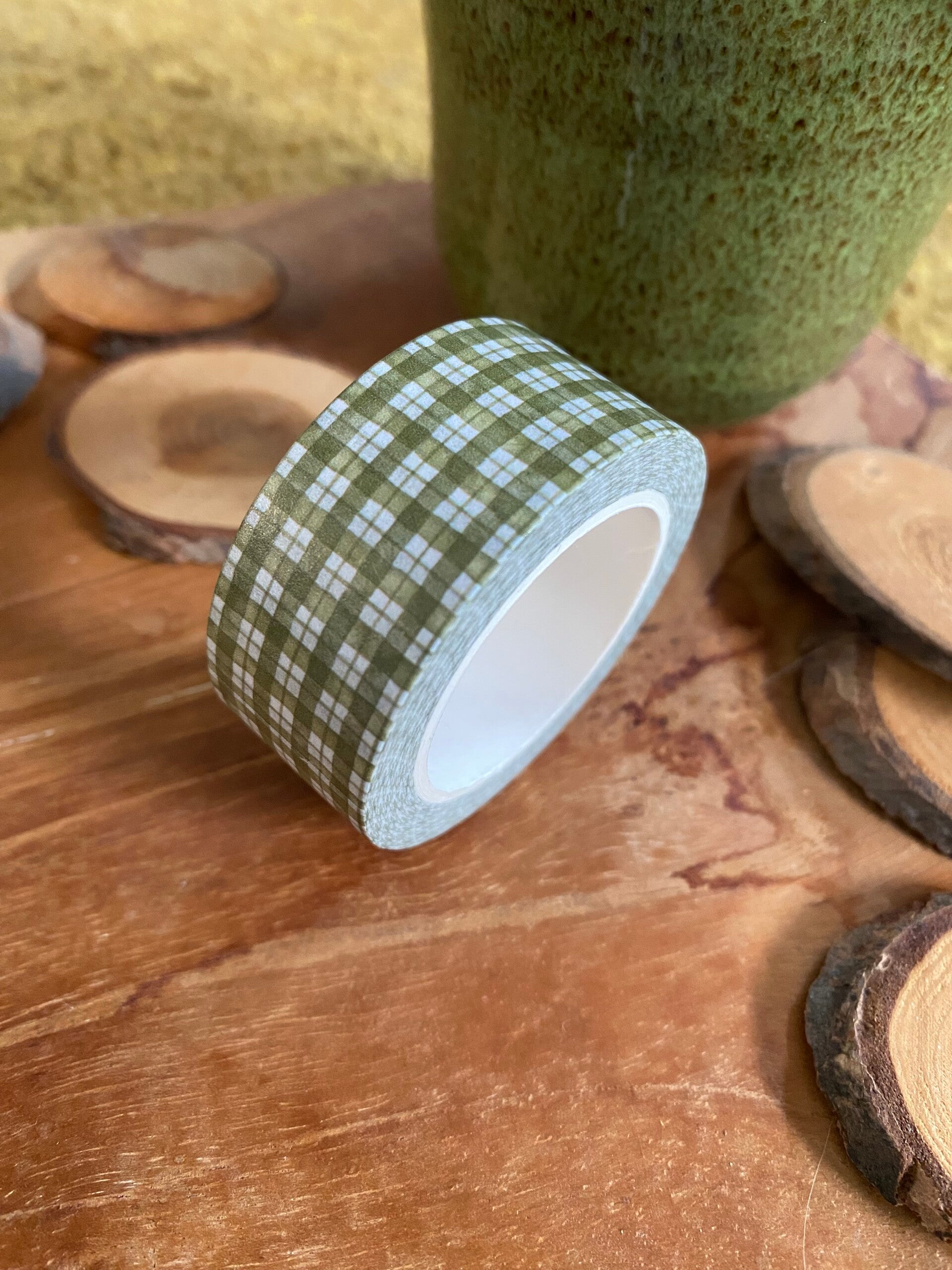 🫒 HappymailChantal - Washi tape - Olijf groen plaid - 20mm x 10m