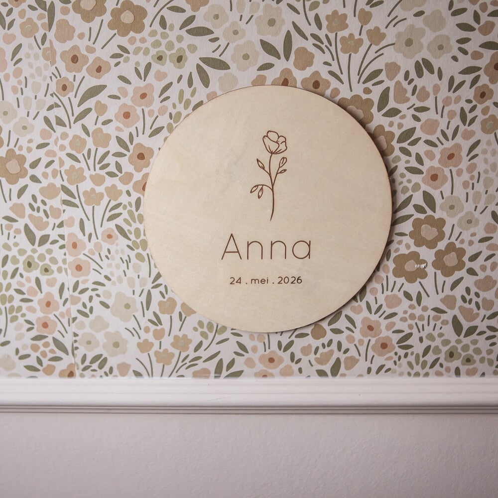 Rond houten bordje met naam