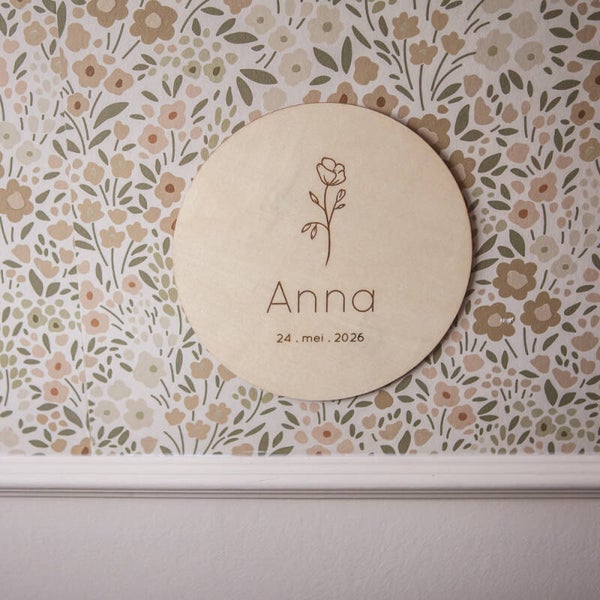 Rond houten bordje met naam