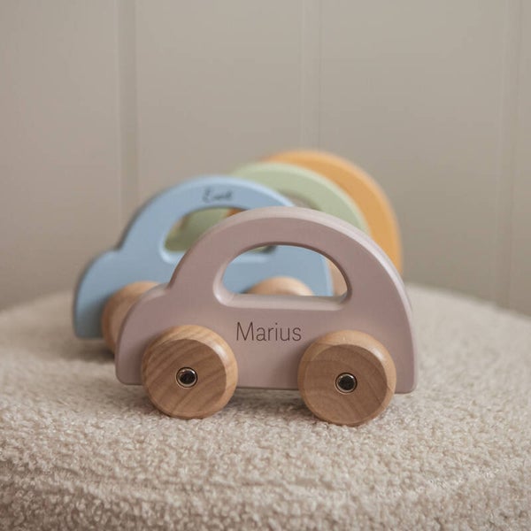 Houten auto met naam | Beige