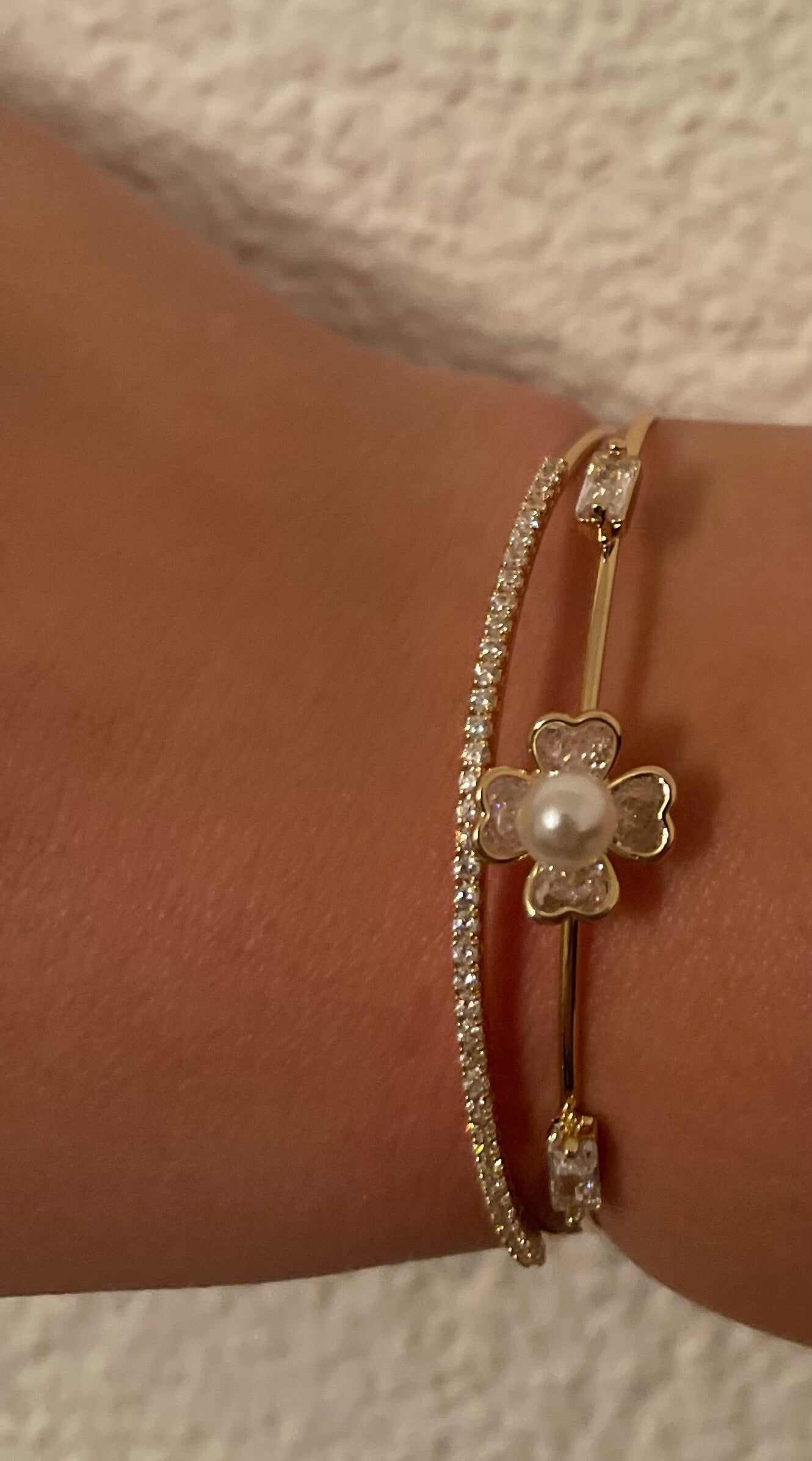 Bangle pearl & strass mix