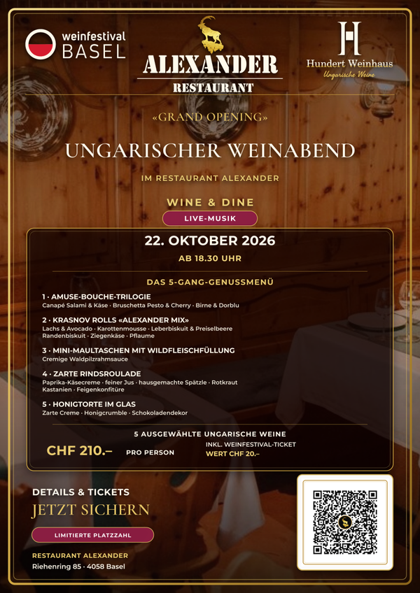Grand Opening» Wine & Dine – Ungarischer Genussabend