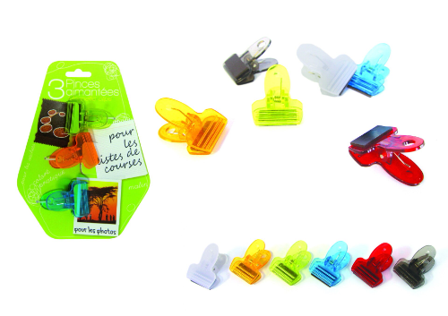 3 Pinces Aimantées Multicolores Pratiques