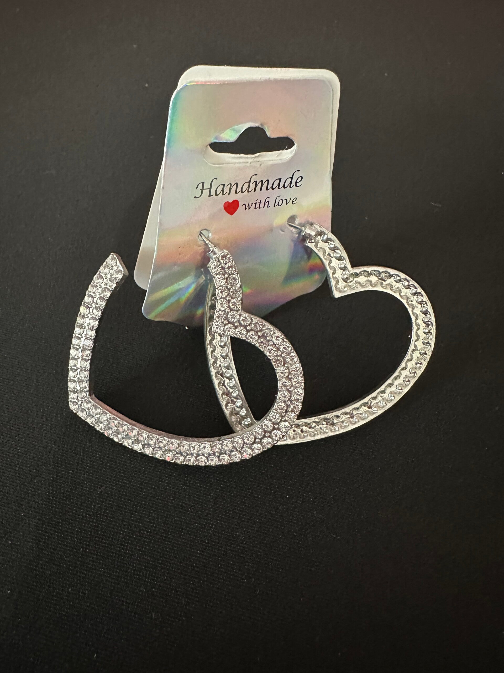 Silver Sparkling Heart Post Earrings