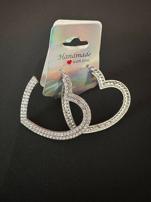 Silver Sparkling Heart Post Earrings