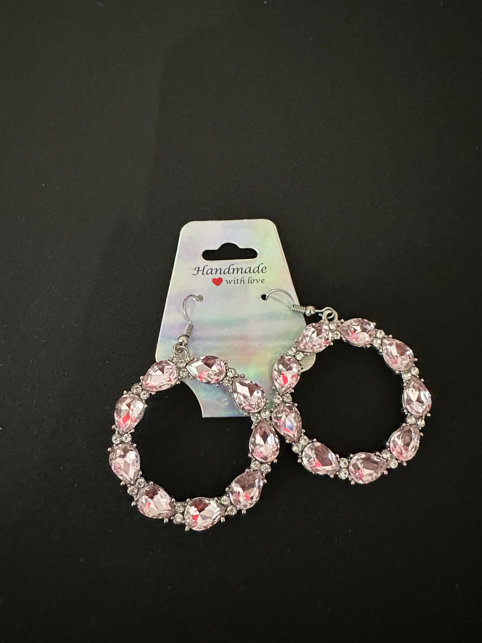 Soft Pink and White Rhinestone Hoops