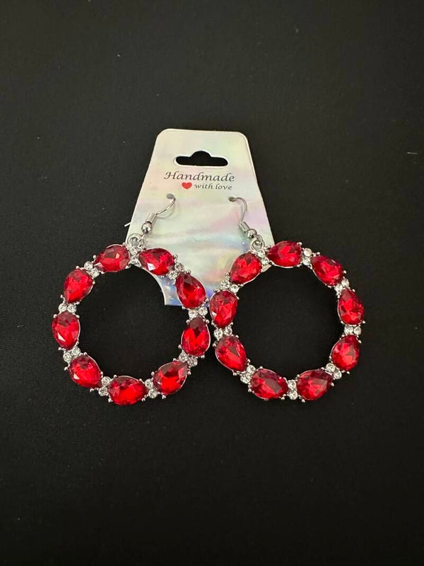 Ruby Red and Clear Hoop Earrings