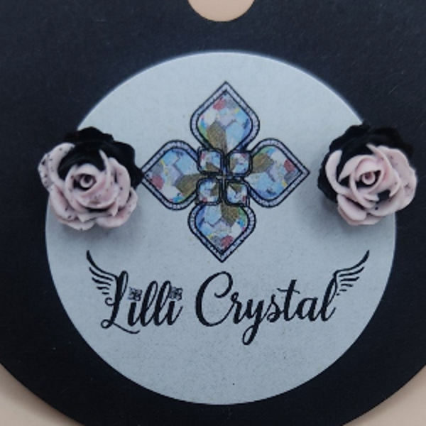 Różyczki kremowo - czarne - sztyft stal