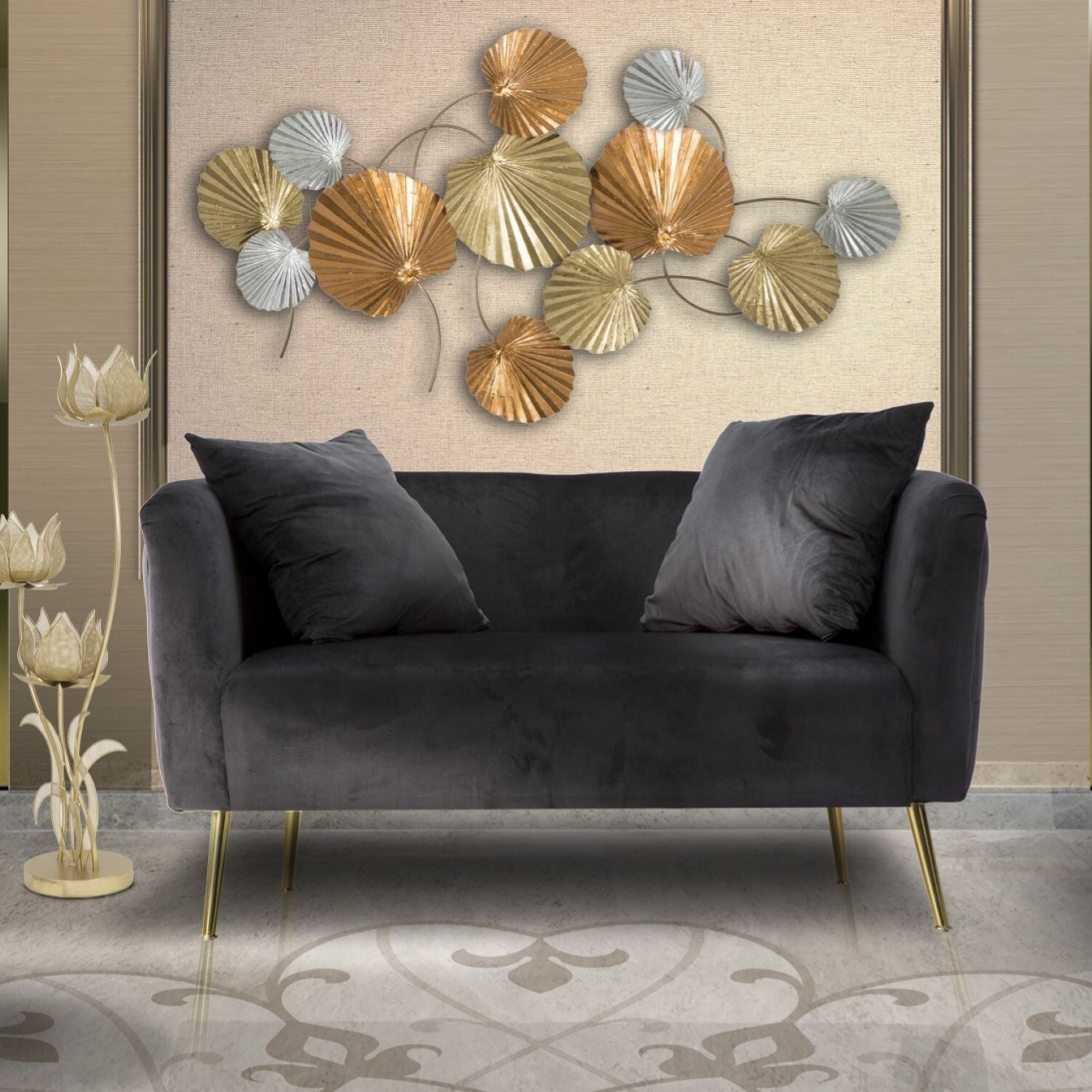 Divanetto imbottito BUCAREST in velluto nero