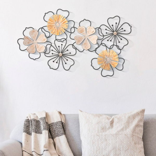 Pannello decorativo in ferro e legno FLOWERS 75x42 cm