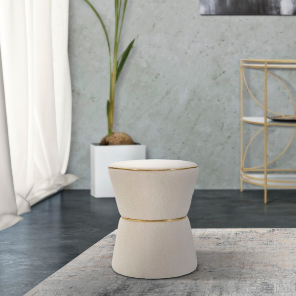 Pouf ICE in tessuto crema con dettagli oro