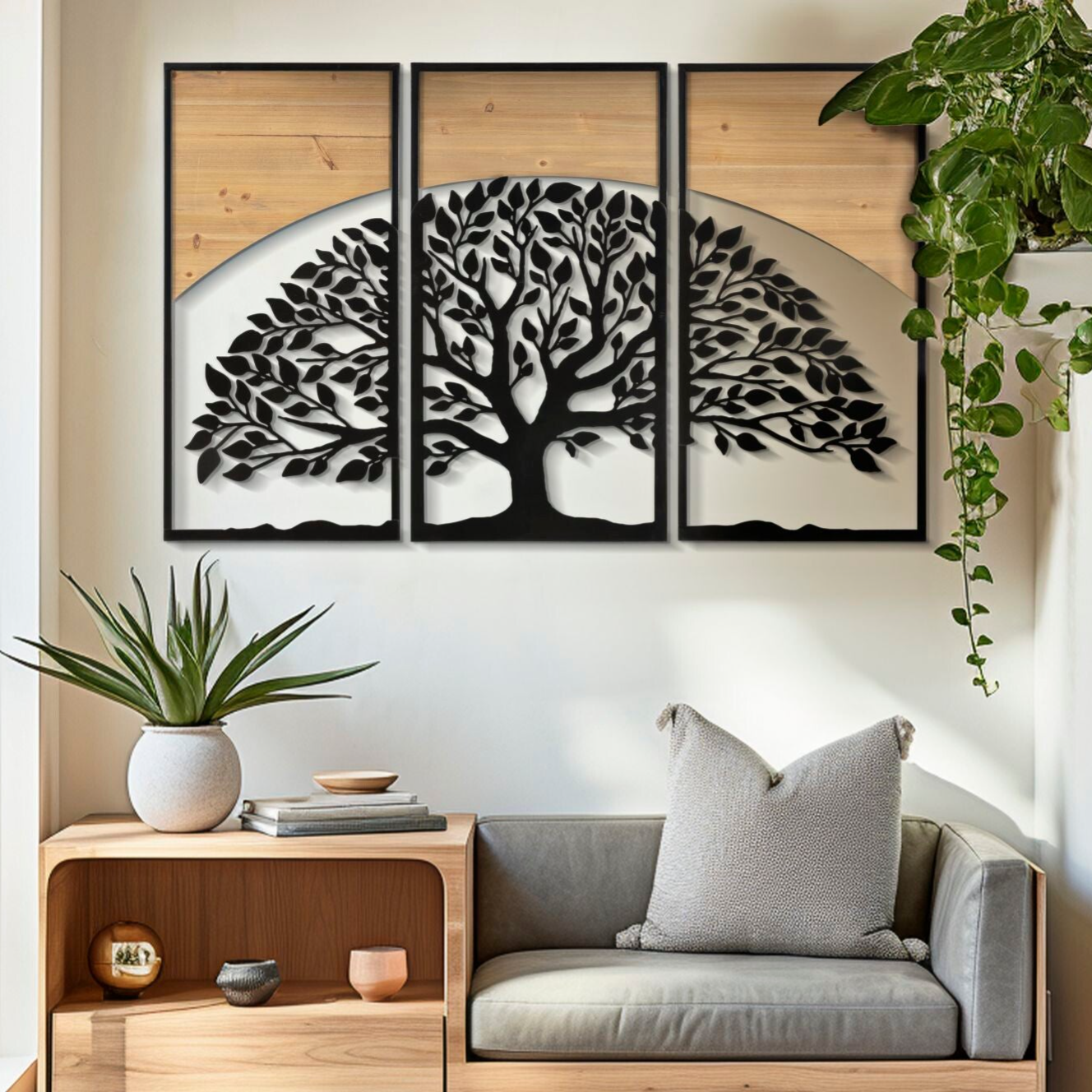 Pannello decorativo in ferro e legno ARC (set  3 pezzi)