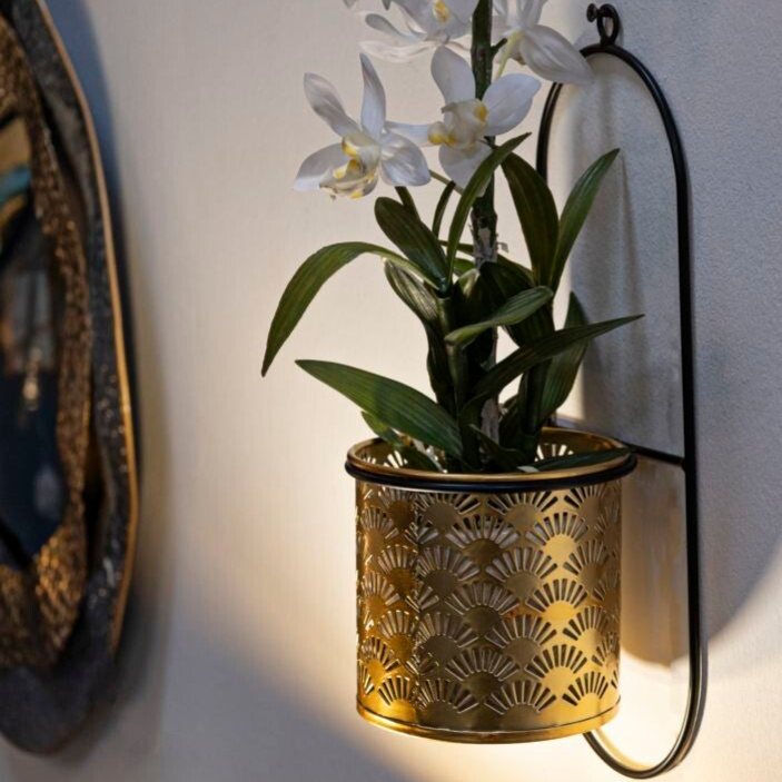 Porta vaso da muro in metallo oro e nero - Set 2 pezzi