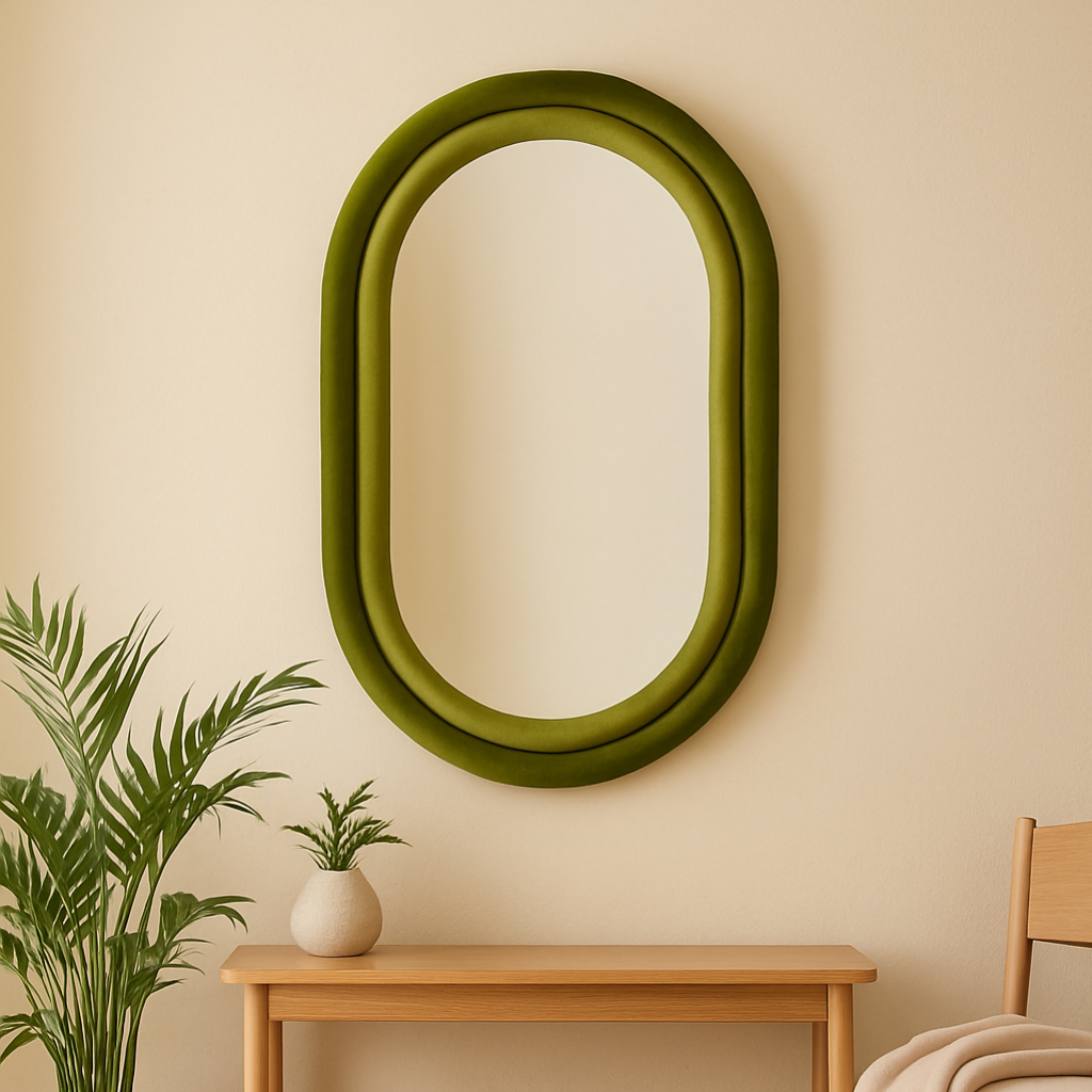 Specchio da muro ovale in velluto verde/mix  60x4x90 cm
